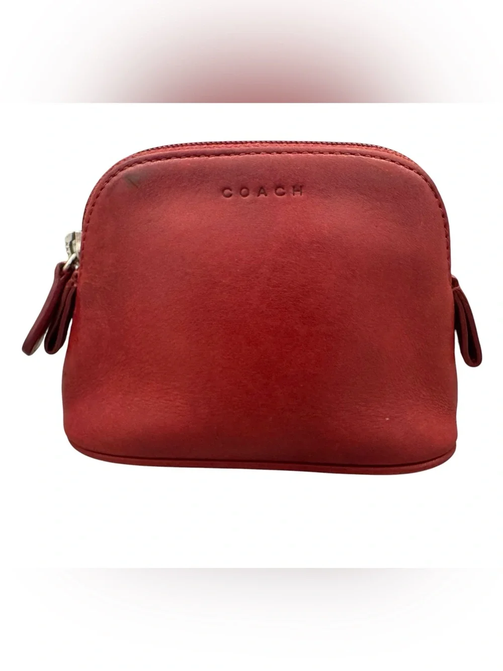 Vintage Coach Red Dome Leather Zip Mini Makeup Cosmetic Pouch **READ**
